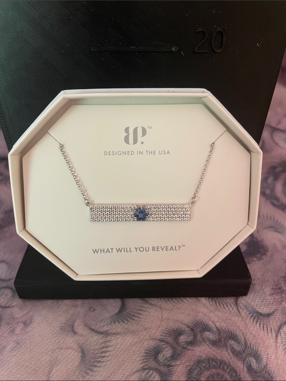 18” .925 Solid Sterling Silver Bar Necklace w/ Lab Created Blue Zircon